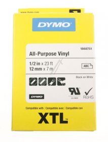 Dymo Colour Cartridge - 1868751 Label Tape Black On White 12mm-7m For Dymo Xtl-300-xtl-5