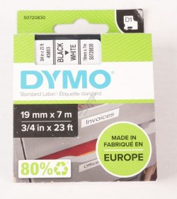 Dymo Colour Cartridge - S0720830 Label Tape Black On White 19mm-7m Dymo D1 Tape