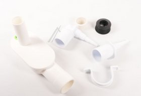 Haas Siphon - 1950 Oha Washing Machine Siphon Set "schmalhans" With Cleaning Opening And Retaining Clip Dn32-40-50