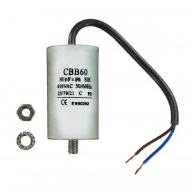 Universal Capacitor (80uF / 80MFD, 450VAC) with 21cm Cable Connectors