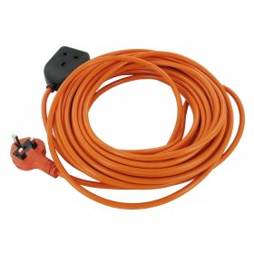 Universal Orange Extension Lead & Plug Assembly with Trailing Socket (3-Core x 1.5mm, 15m)